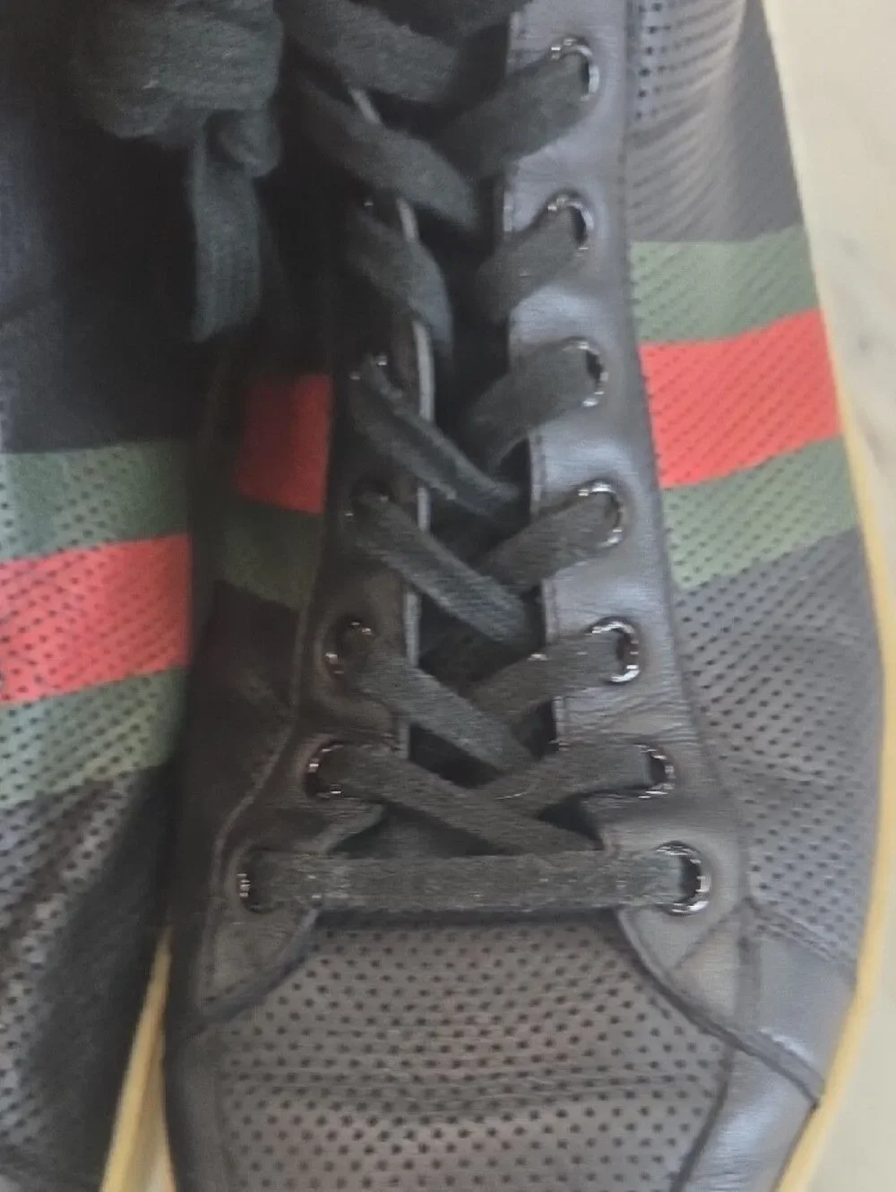 Gucci Black High-Top Sneakers with Red & Green Stripe